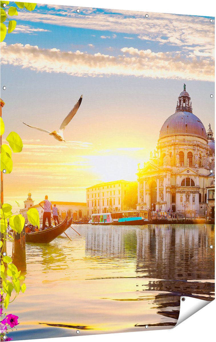 Gards Tuinposter Kanaal in Veneti� met Bloemen - 120x160 cm - Tuindoek - Tuindecoratie - Wanddecoratie buiten - Tuinschilderij Multikleur