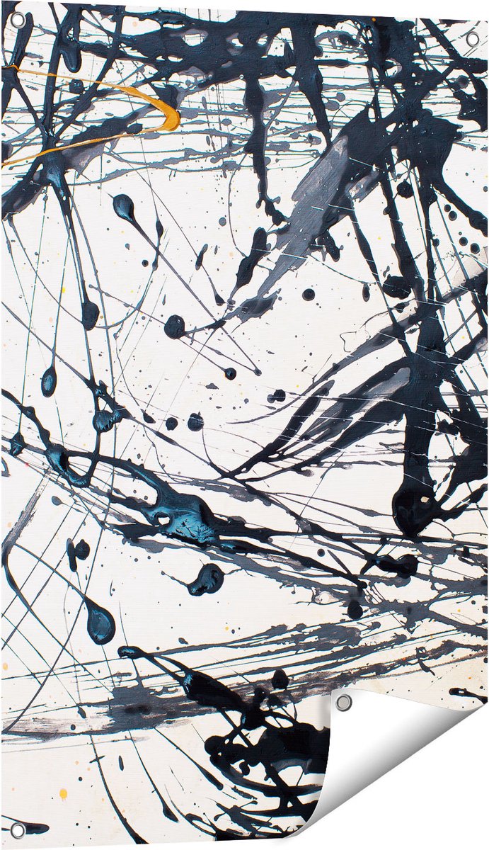 Gards Tuinposter Abstracte Kunst van Zwarte Verf - 60x90 cm - Tuindoek - Tuindecoratie - Wanddecoratie buiten - Tuinschilderij Multikleur