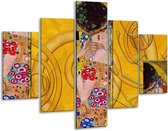 Glasschilderij -  Modern - Geel, Roze, Rood - 100x70cm 5Luik - Geen Acrylglas Schilderij - GroepArt 6000+ Glasschilderijen Collectie - Wanddecoratie- Foto Op Glas