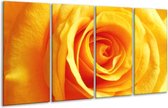 GroepArt - Glasschilderij - Roos - Geel, Oranje - 160x80cm 4Luik - Foto Op Glas - Geen Acrylglas Schilderij - 6000+ Glasschilderijen Collectie - Wanddecoratie
