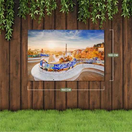 Affiche de jardin du Gards Parc Gell à Barcelona - 150x100 cm - Toile de jardin - Décoration de jardin - Décoration murale extérieure - Peinture de jardin