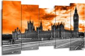 GroepArt - Canvas Schilderij - Londen - Oranje, Grijs, Zwart - 150x80cm 5Luik- Groot Collectie Schilderijen Op Canvas En Wanddecoraties