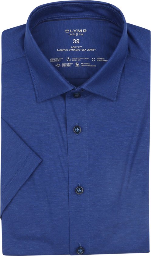 OLYMP - Short Sleeve Overhemd Lvl 5 Kobaltblauw - Heren - Maat 38 - Body-fit