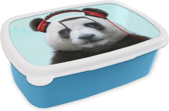 Lunch box Blauw - Lunch box - Boîte à pain - Panda - Écouteurs - Animal - Notes de musique - Rouge - 18x12x6 cm - Enfants - Garçon