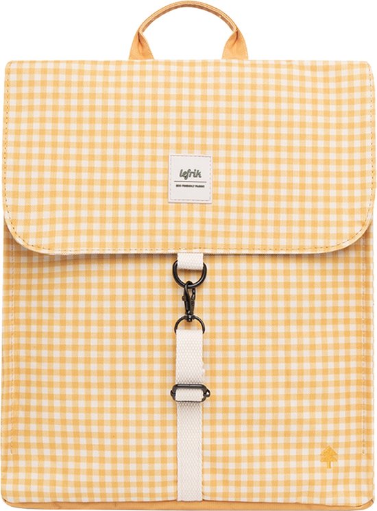 Lefrik Handy Mini Laptop Rugzak - Eco Friendly - Recycled Materiaal - 13,6 inch - Printed Vichy Mustard