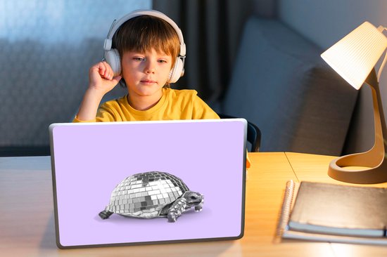 Laptop sticker - 12.3 inch - Schildpad - Discobal - Disco - Dier - Paars - 30x22cm - Laptopstickers - Laptop skin - Cover