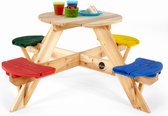 Table de pique-nique Kinder ronde Plum avec chaises colorées - Bois - Naturel