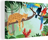 Canvas schilderij 180x120 cm - Wanddecoratie Jungle dieren - Toekan - Jongens - Meiden - Luipaard - Muurdecoratie woonkamer - Slaapkamer decoratie - Kamer accessoires - Schilderijen