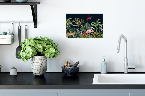 Poster Jungle - Plantes - Animaux - Enfants - Flamingo - Zebra - 30x20 cm