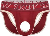 Sukrew Classic U-Style V-Brief Burgundy/Cream - Maat S - Sexy Heren Ondergoed - Erotische Jockstrap met open voorkant