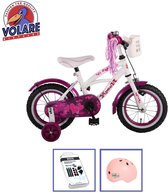 Vélo pour enfants Volare Heart Cruiser - 12 pouces - Wit/ Violet - Y compris casque de vélo + accessoires