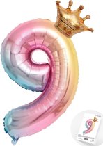 Cijfer Ballon nummer 9 - Prins - Prinses - Royal Rainbow - Ballon - Regenboog Unicorn Kleuren - Prinsessen Verjaardag