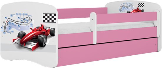 Kocot Kids - Bed babydreams roze Formule 1 met lade met matras 140/70 - Kinderbed - Roze