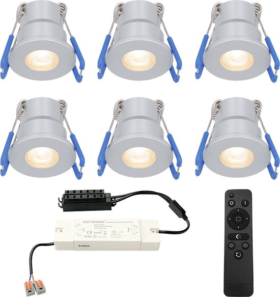 Milano - 6x inbouwspots veranda – Dimbaar LED - Complete set met afstandsbediening – Plug & Play - 12 Volt 3 watt - 2700K 200 lumen - IP65 waterdicht - RVS