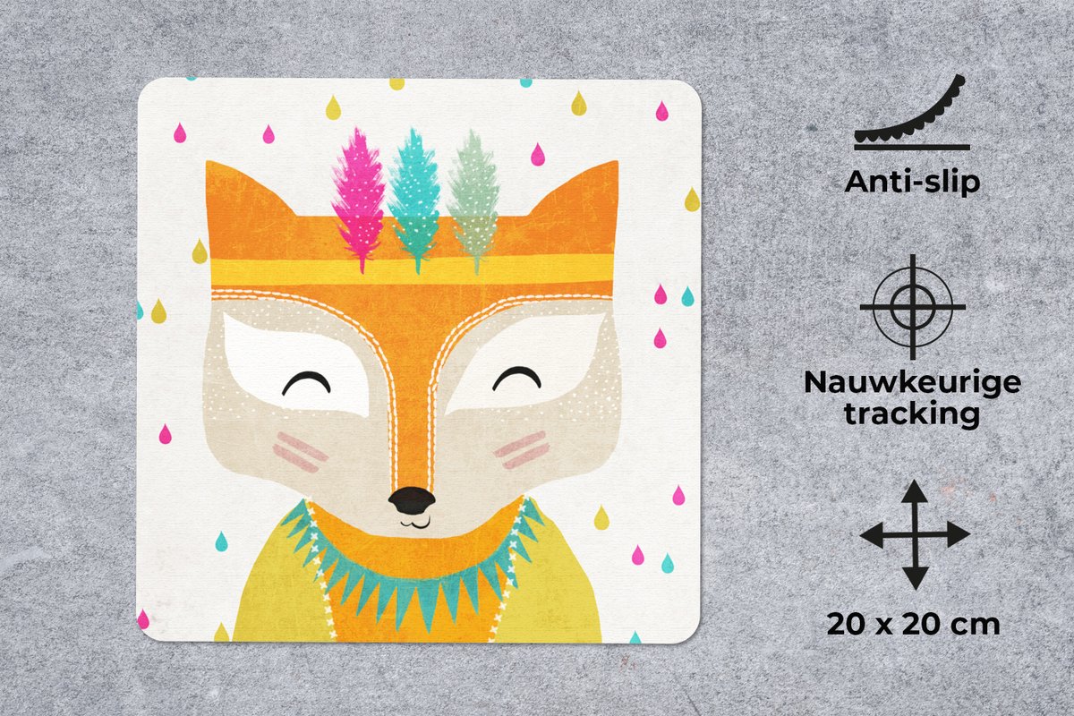 Muismat 20x20 cm - Mousepad Dieren - Kleuren - Vos - Portret - Muismatten