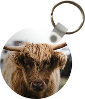Porte-clés - Highlander écossais - Vache - Herbe - Animaux - Nature - Plastique - Rond - Cadeaux à distribuer