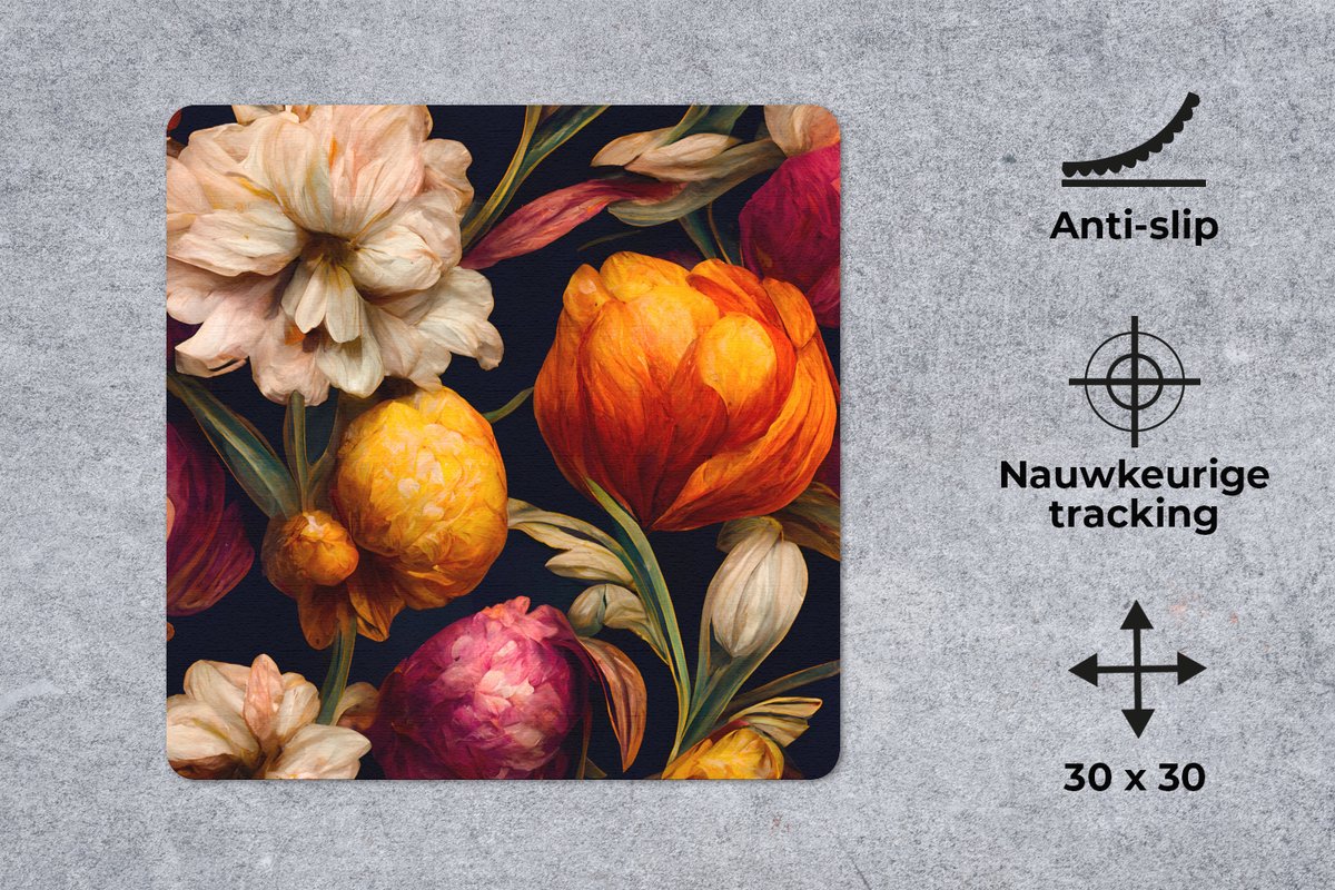 Muismat 30x30 cm - Mousepad Bloemen - Planten - Kleuren - Wit - Muismatten