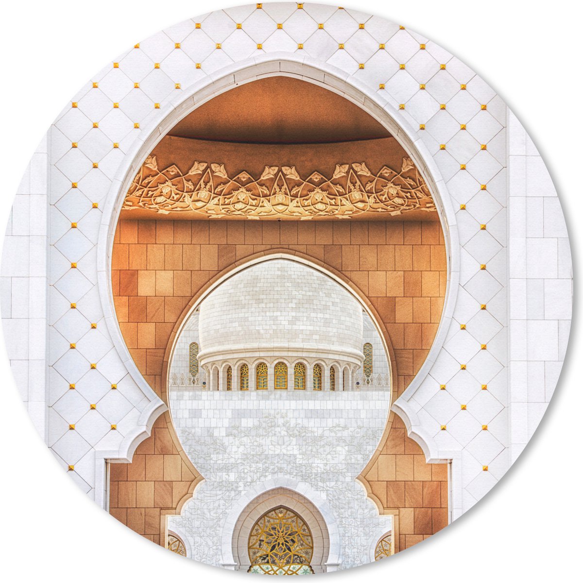 Muismat rond 50x50 cm - Mousepad Poort - Architectuur - Wit - Goud - Ronde muismatten