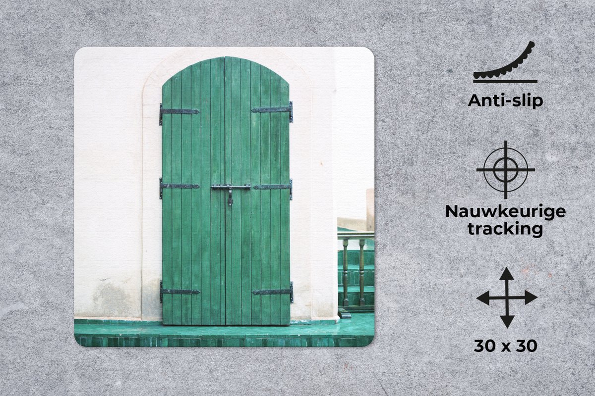 Muismat 30x30 cm - Mousepad Vintage - Groen - Deur - Hout - Gebouw - Muismatten
