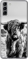Convient pour la coque Samsung Galaxy S21 Plus - Vache - Highlander écossais - Zwart - Wit - Animal - Nature - Sauvage - Étui de téléphone en Siliconen