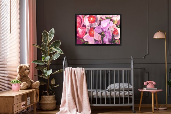 Cadre photo avec affiche - Rose - Orchidée - Fleurs - Couleurs - Botanique - 120x80 cm - Cadre pour affiche