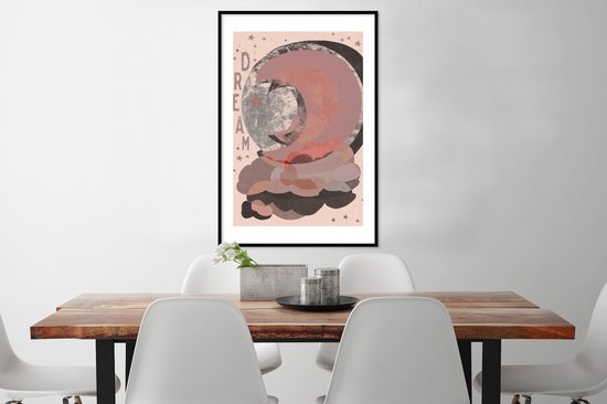Fotolijst incl. Poster - Tekst - Dream - Pastel - Maan - Design - 60x90 cm - Posterlijst