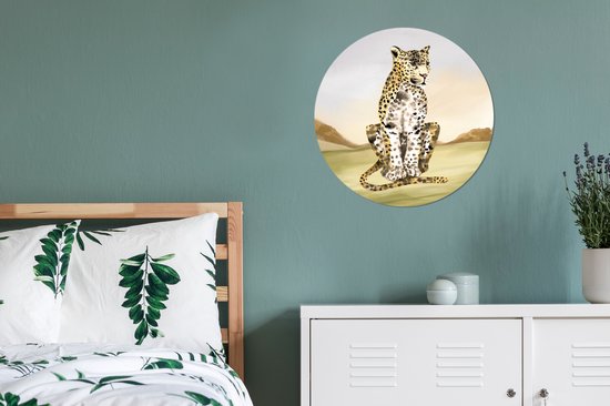 WallCircle - Stickers muraux - Cercle Papier Peint - Léopard - Jungle - Herbe - 50x50 cm - Cercle Mural - Auto Adhésif - Autocollant Rond Papier Peint