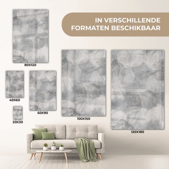 MuchoWow® Glasschilderij 60x90 cm - Schilderij acrylglas - Abstract - Verf - Grijs - Schilderij - Foto op glas - Muurdecoratie woonkamer - Wanddecoratie slaapkamer - Schilderijen