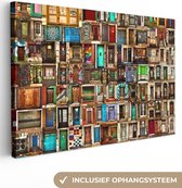 Canvas Schilderij Deuren - Kleurrijk - Collage - Architectuur - 90x60 cm - Wanddecoratie