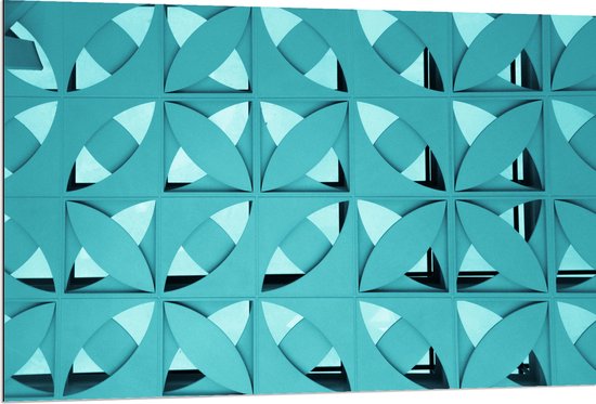 Dibond - Blauw Abstract Patroon van Bladeren - 120x80 cm Foto op Aluminium (Wanddecoratie van metaal)