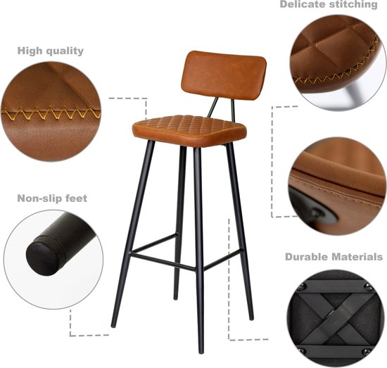 EUGAD Barkruk in hoogte verstelbaar 360° draaibaar, barstoel met rugleuning en voetensteun, gestoffeerde kruk met fluwelen bekleding, ergonomische kruk voor in de bar, zitting 49x36 cm, van metaal