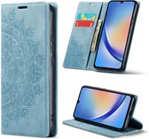 Casemania Hoesje Geschikt voor Samsung Galaxy A34 5G Aqua Blue - Mandala Portemonnee Book Case