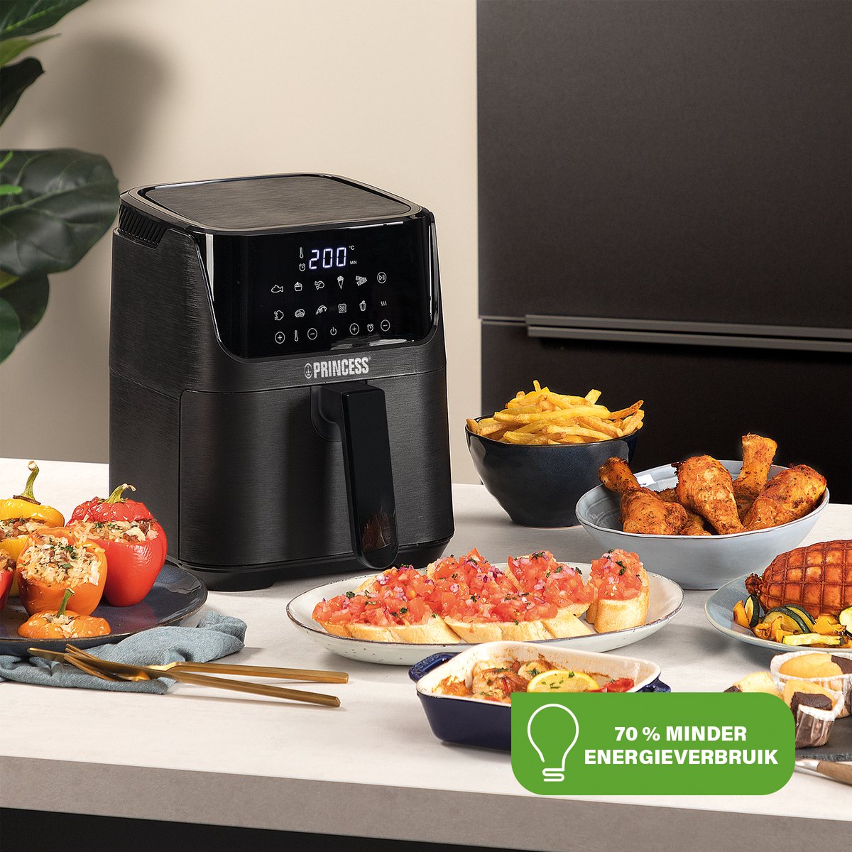 Afbeelding 3 van Princess Airfryer 182031 - Heteluchtfriteuse - Digital Aerofryer - 3,5 L - Digital Touch Screen - 10 Automatische programma's - Inclusief receptenboek