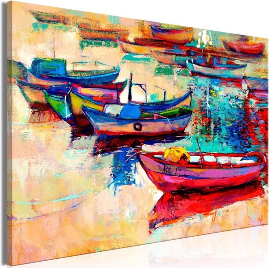 Schilderij - Gekleurde boten, van handgeschilderd | bol.com