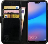 Rosso Element Book Case Wallet Hoesje Geschikt voor Huawei P20 Lite | Portemonnee | 3 Pasjes | Magneetsluiting | Stand Functie | Zwart