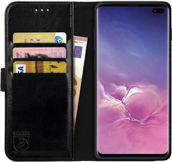 Rosso Element Book Case Wallet Hoesje Geschikt voor Samsung Galaxy S10 Plus | Portemonnee | 3 Pasjes | Magneetsluiting | Stand Functie | Zwart
