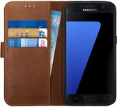 Rosso Deluxe Echt Leer Book Case Hoesje Geschikt voor Samsung Galaxy S7 | Ruimte voor drie pasjes | Portemonnee Book Case | Met Pasjeshouder | Bruin