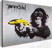 Schilderij - Banksy - Stop of de aap zal schieten  , wanddecoratie , premium print op canvas