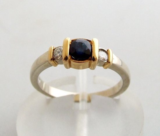 Bicolor gouden ring met diamant en saffier | bol.com