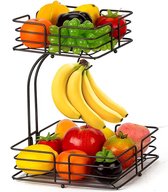 Q- Living Corbeille à Fruits - Carrée - Métal - 2 Couches - Porte-Banane - Etagere - Zwart