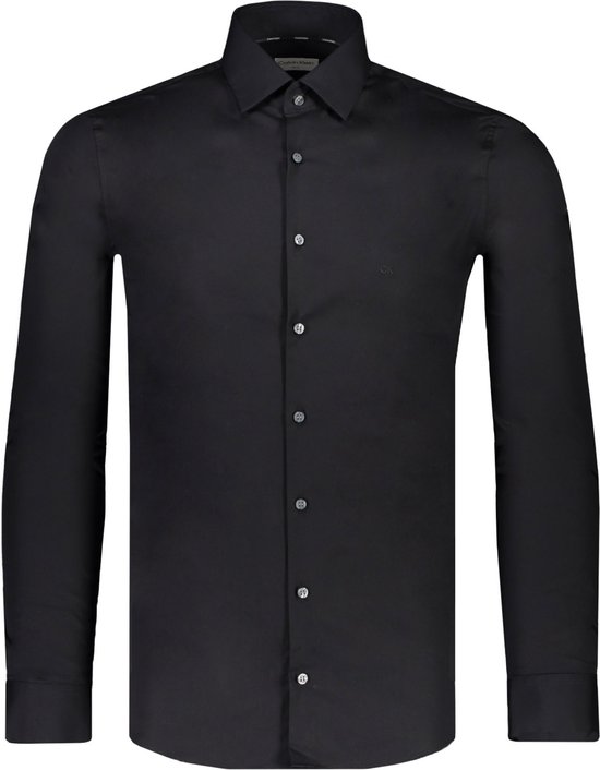 Calvin Klein slim fit overhemd - popeline - zwart - Strijkvriendelijk - Boordmaat: 39