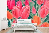 Behang - Fotobehang Tulpen - Bloemen - Roze - Rood - Kunst - Breedte 295 cm x hoogte 220 cm - Behangpapier