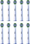 Dix brossettes Oral-B Precision Clean avec des poils bleus et verts, sur fond blanc.