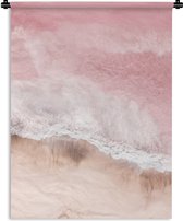 Wandkleed - Wanddoek - Strand - Zee - Roze - Natuur -Golven - 60x80 cm - Wandtapijt