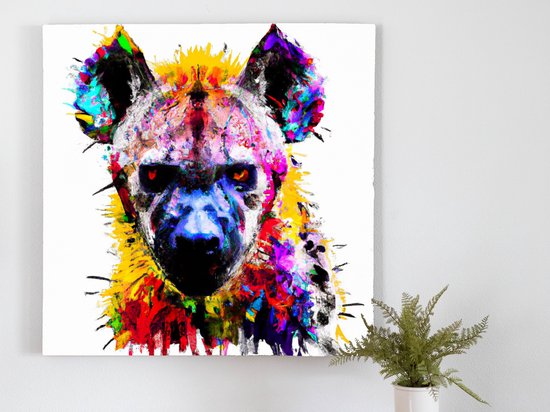 Colorful Hyena Burst kunst - 60x60 centimeter op Canvas | Foto op Canvas - wanddecoratie