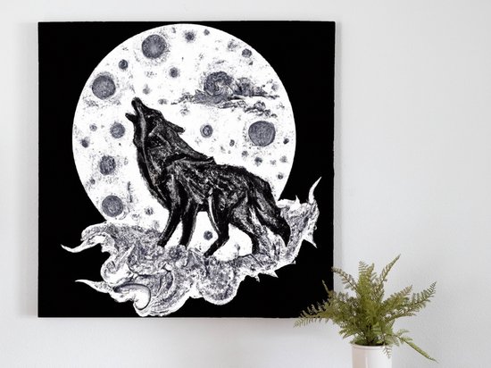 Wolf howl moon kunst - 40x40 centimeter op Canvas | Foto op Canvas - wanddecoratie