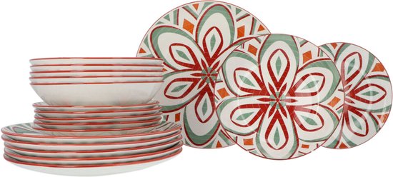 Richmount Tempus series servies, 6-persoons servies, bestekset van steengoed, 18-delig bord, reactief glazuur, magnetron- en vaatwasmachinebestendig, parelmoer blauw