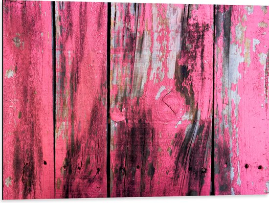 Dibond - Roze Geverfde Schutting - 80x60 cm Foto op Aluminium (Met Ophangsysteem)
