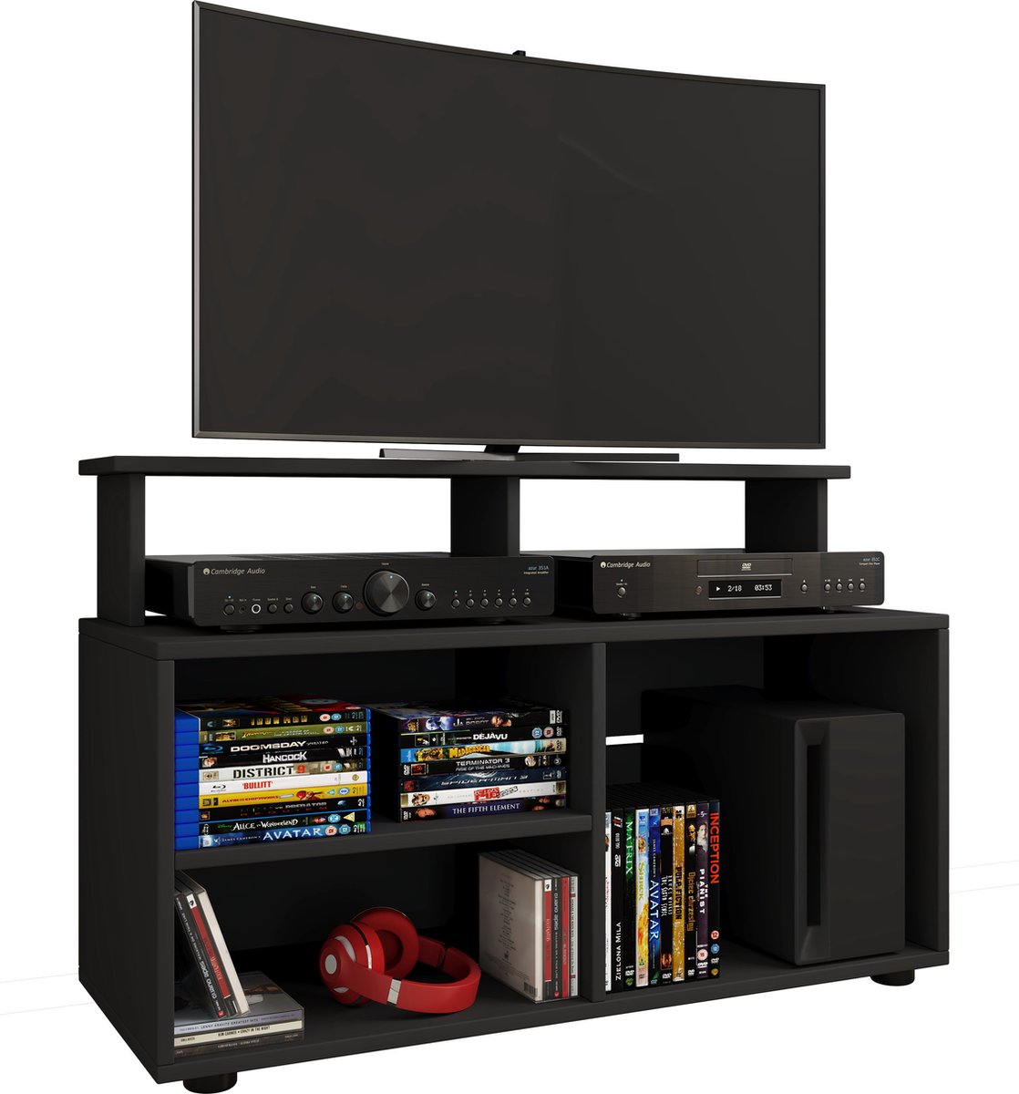 Vcm Houten TV lowboard TV kast Console TV tafel TV glas Balansia Zwart