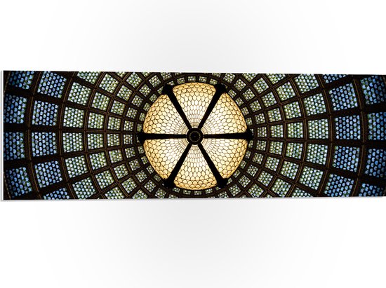 PVC Schuimplaat - Plafond en Lamp van een Kerk - 90x30 cm Foto op PVC Schuimplaat (Met Ophangsysteem)